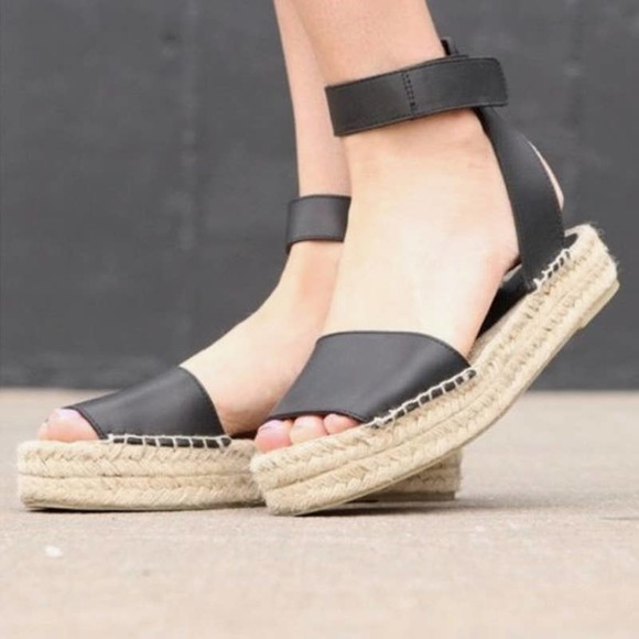 Vince Shoes - VINCE Edie Leather Platform Espadrille Sandal, Black